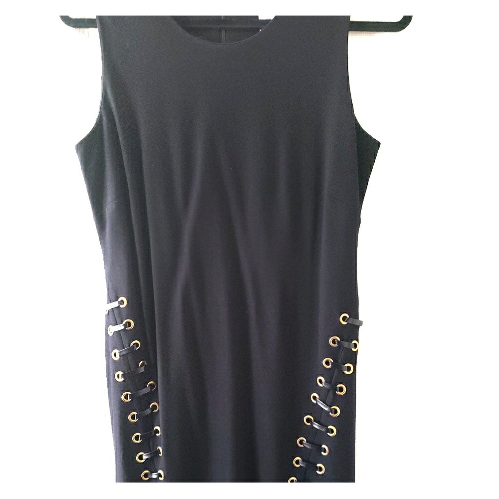 Black and gold leather holes and string dress